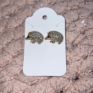 Rhinestone hedgehog earrings • handcrafted • gold tones • bling earrings